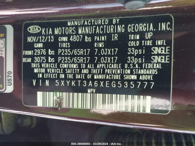 Photo 8 VIN: 5XYKT3A6XEG535777 - KIA SORENTO 