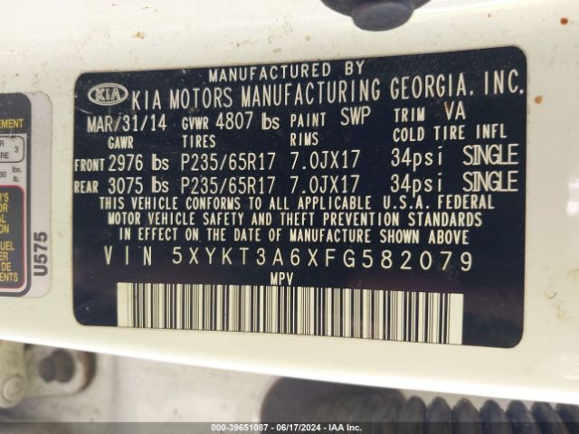 Photo 8 VIN: 5XYKT3A6XFG582079 - KIA SORENTO 