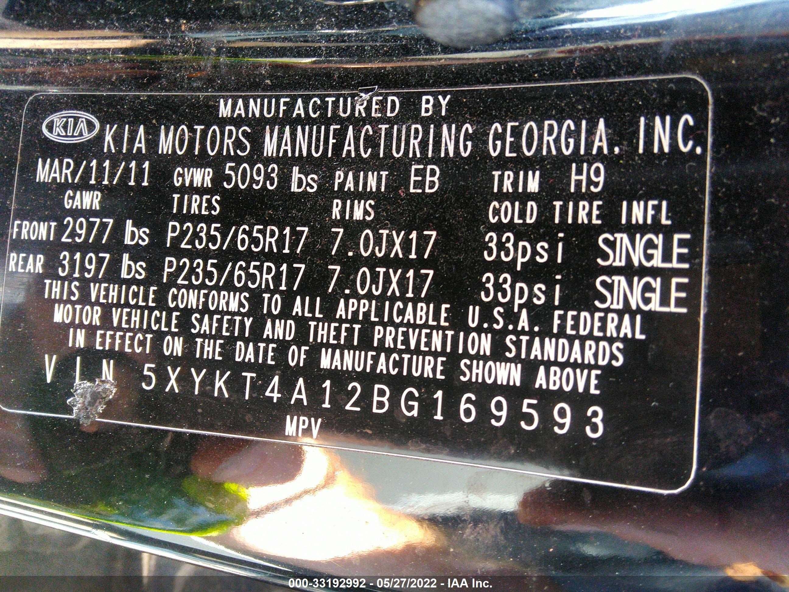 Photo 8 VIN: 5XYKT4A12BG169593 - KIA SORENTO 