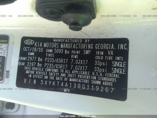 Photo 8 VIN: 5XYKT4A13BG119267 - KIA SORENTO 