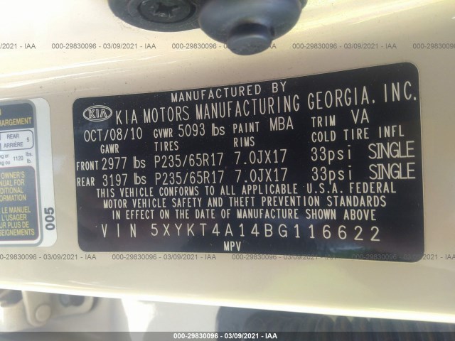 Photo 8 VIN: 5XYKT4A14BG116622 - KIA SORENTO 