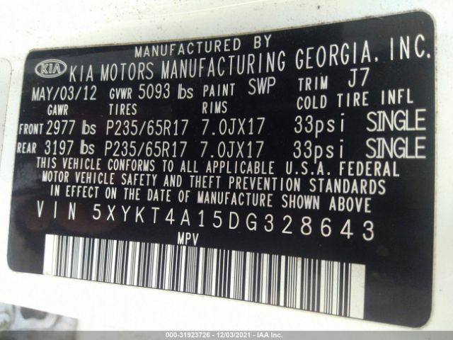 Photo 8 VIN: 5XYKT4A15DG328643 - KIA SORENTO 