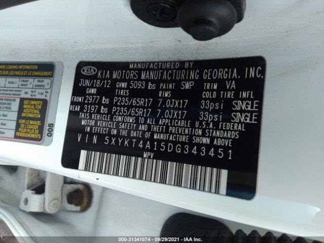 Photo 8 VIN: 5XYKT4A15DG343451 - KIA SORENTO 