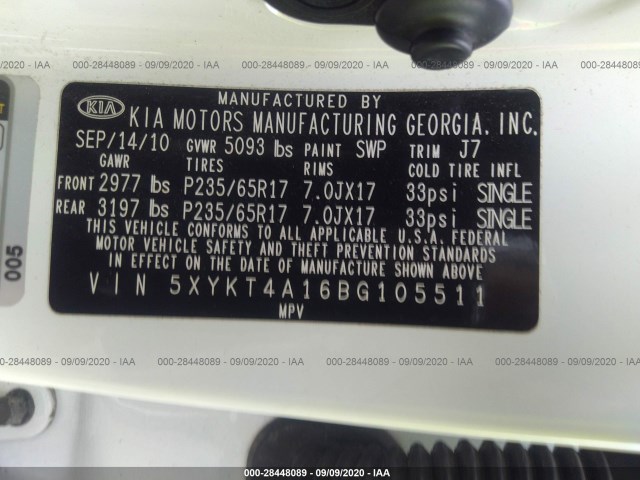 Photo 8 VIN: 5XYKT4A16BG105511 - KIA SORENTO 