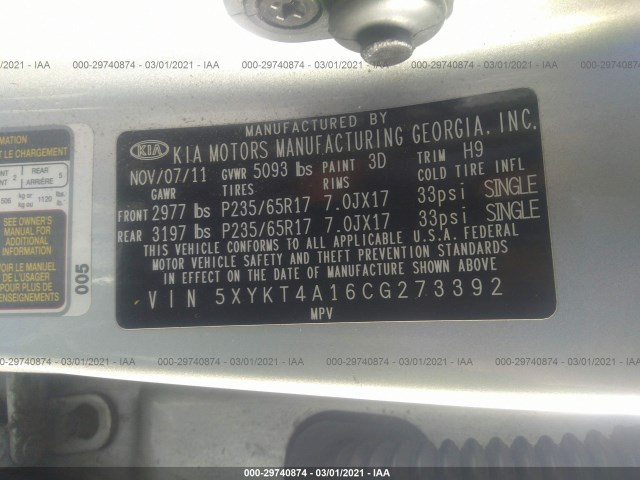 Photo 8 VIN: 5XYKT4A16CG273392 - KIA SORENTO 