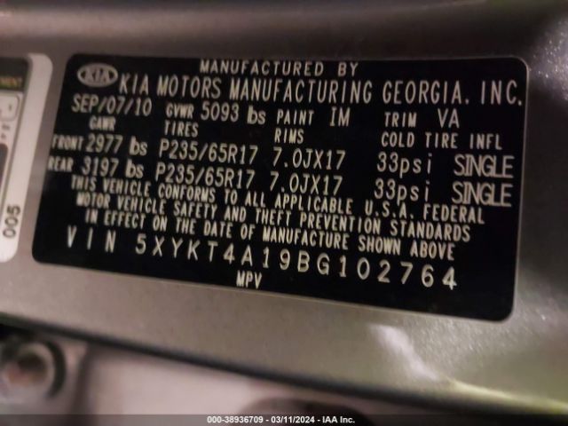 Photo 8 VIN: 5XYKT4A19BG102764 - KIA SORENTO 