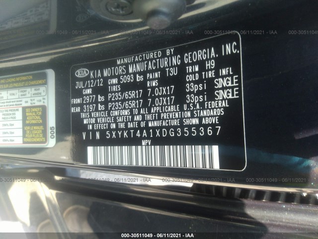 Photo 8 VIN: 5XYKT4A1XDG355367 - KIA SORENTO 