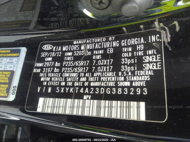 Photo 8 VIN: 5XYKT4A23DG383293 - KIA SORENTO 