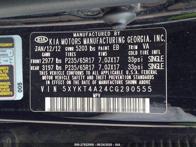 Photo 8 VIN: 5XYKT4A24CG290555 - KIA SORENTO 