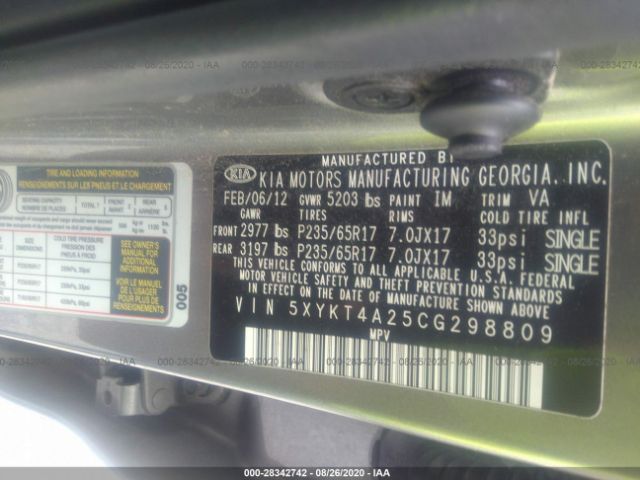 Photo 8 VIN: 5XYKT4A25CG298809 - KIA SORENTO 