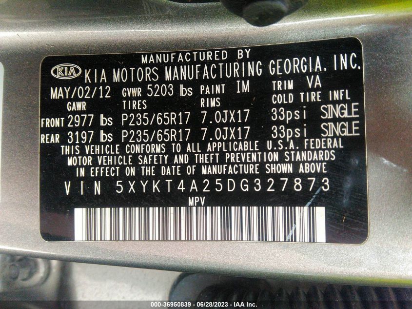 Photo 8 VIN: 5XYKT4A25DG327873 - KIA SORENTO 