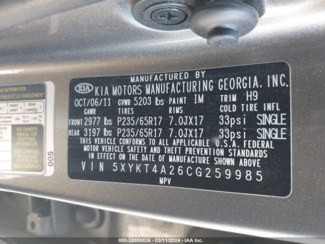 Photo 8 VIN: 5XYKT4A26CG259985 - KIA SORENTO 