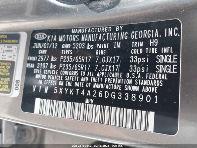 Photo 8 VIN: 5XYKT4A26DG338901 - KIA SORENTO 