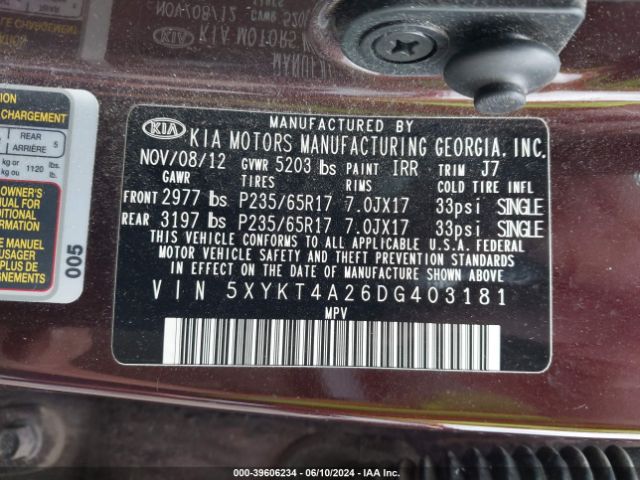 Photo 8 VIN: 5XYKT4A26DG403181 - KIA SORENTO 