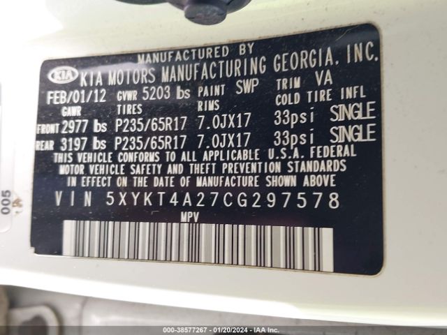 Photo 8 VIN: 5XYKT4A27CG297578 - KIA SORENTO 