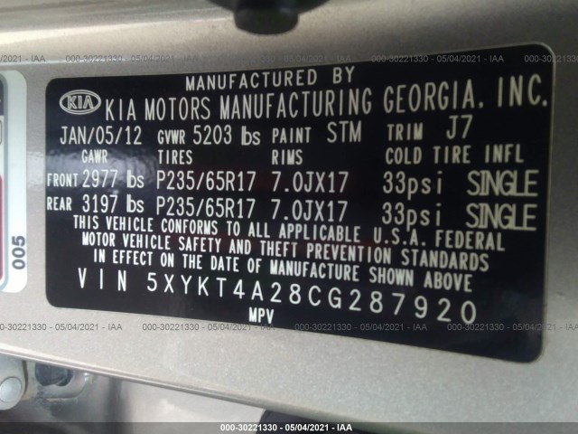 Photo 8 VIN: 5XYKT4A28CG287920 - KIA SORENTO 