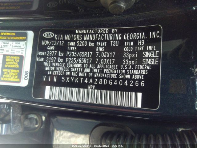 Photo 8 VIN: 5XYKT4A28DG404266 - KIA SORENTO 