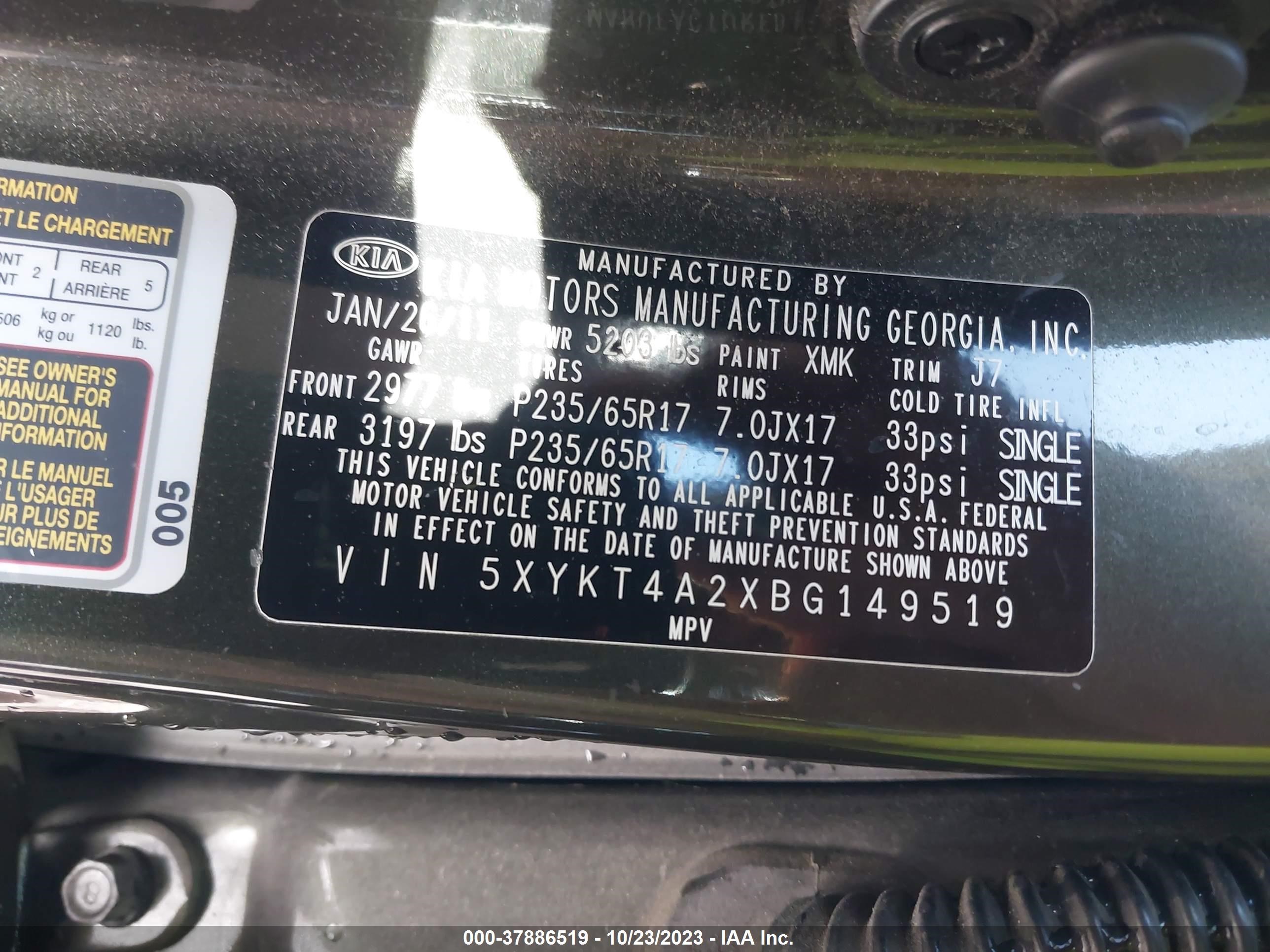 Photo 8 VIN: 5XYKT4A2XBG149519 - KIA SORENTO 