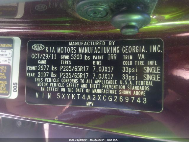 Photo 8 VIN: 5XYKT4A2XCG269743 - KIA SORENTO 