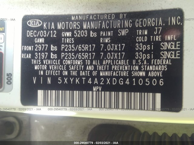 Photo 8 VIN: 5XYKT4A2XDG410506 - KIA SORENTO 