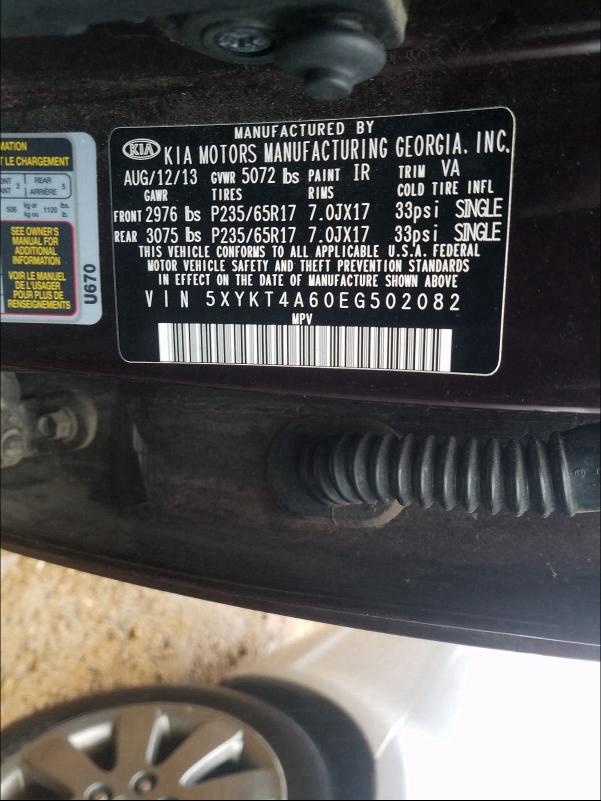 Photo 9 VIN: 5XYKT4A60EG502082 - KIA SORENTO 