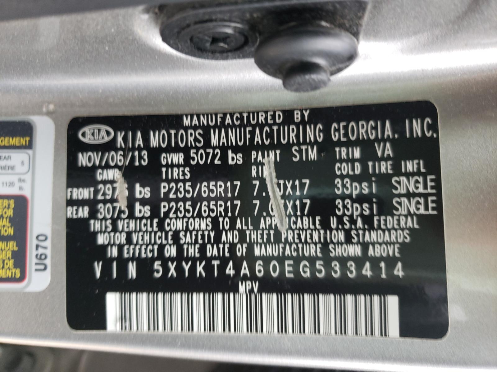 Photo 9 VIN: 5XYKT4A60EG533414 - KIA SORENTO LX 