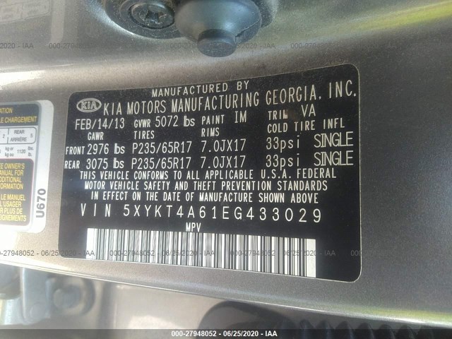 Photo 8 VIN: 5XYKT4A61EG433029 - KIA SORENTO 