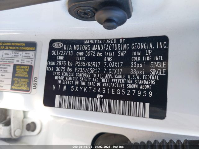 Photo 8 VIN: 5XYKT4A61EG527959 - KIA SORENTO 