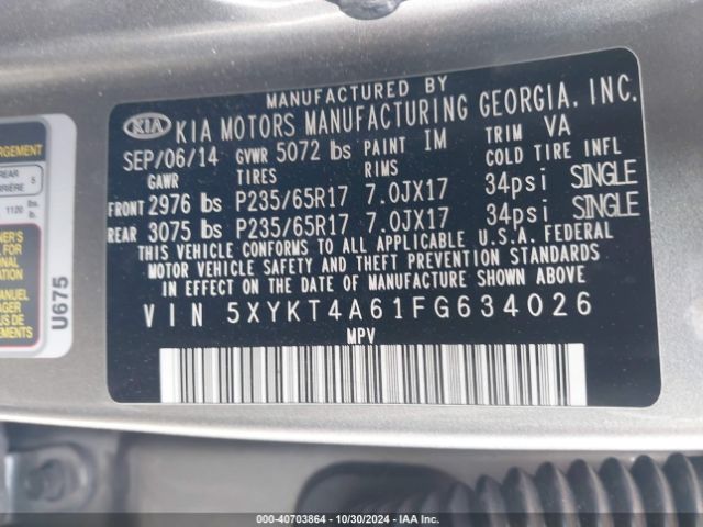 Photo 8 VIN: 5XYKT4A61FG634026 - KIA SORENTO 