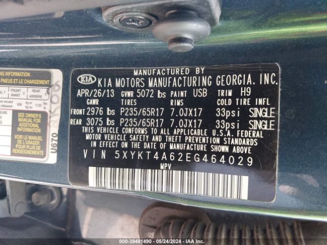 Photo 8 VIN: 5XYKT4A62EG464029 - KIA SORENTO 