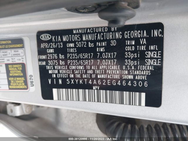 Photo 8 VIN: 5XYKT4A62EG464306 - KIA SORENTO 