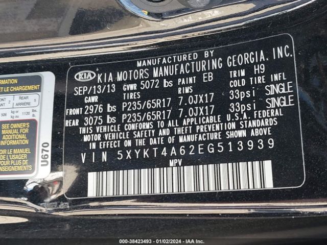 Photo 8 VIN: 5XYKT4A62EG513939 - KIA SORENTO 