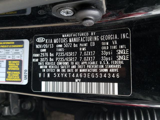 Photo 9 VIN: 5XYKT4A63EG534346 - KIA SORENTO LX 