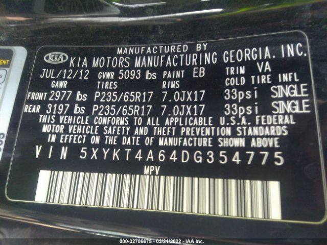 Photo 8 VIN: 5XYKT4A64DG354775 - KIA SORENTO 