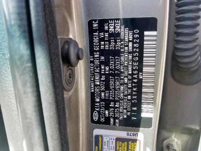 Photo 9 VIN: 5XYKT4A65EG528290 - KIA SORENTO LX 