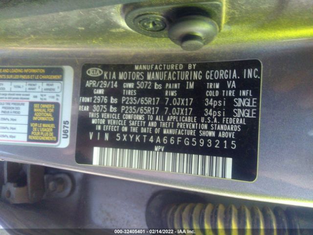 Photo 8 VIN: 5XYKT4A66FG593215 - KIA SORENTO 