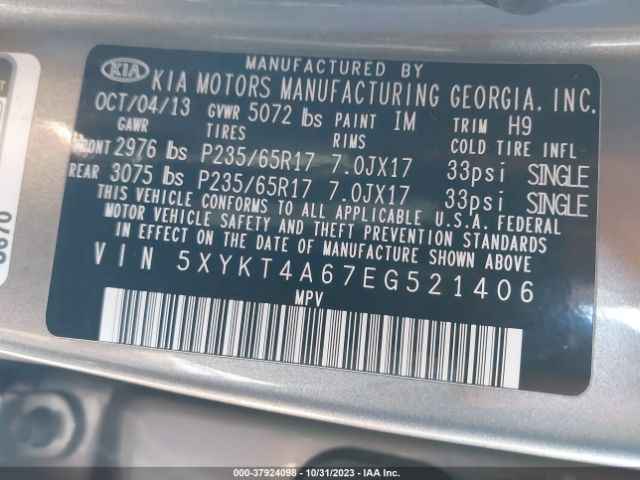 Photo 8 VIN: 5XYKT4A67EG521406 - KIA SORENTO 