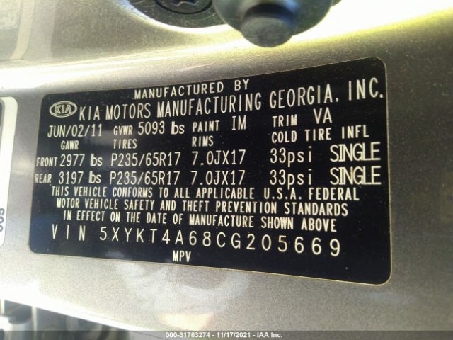 Photo 8 VIN: 5XYKT4A68CG205669 - KIA SORENTO 