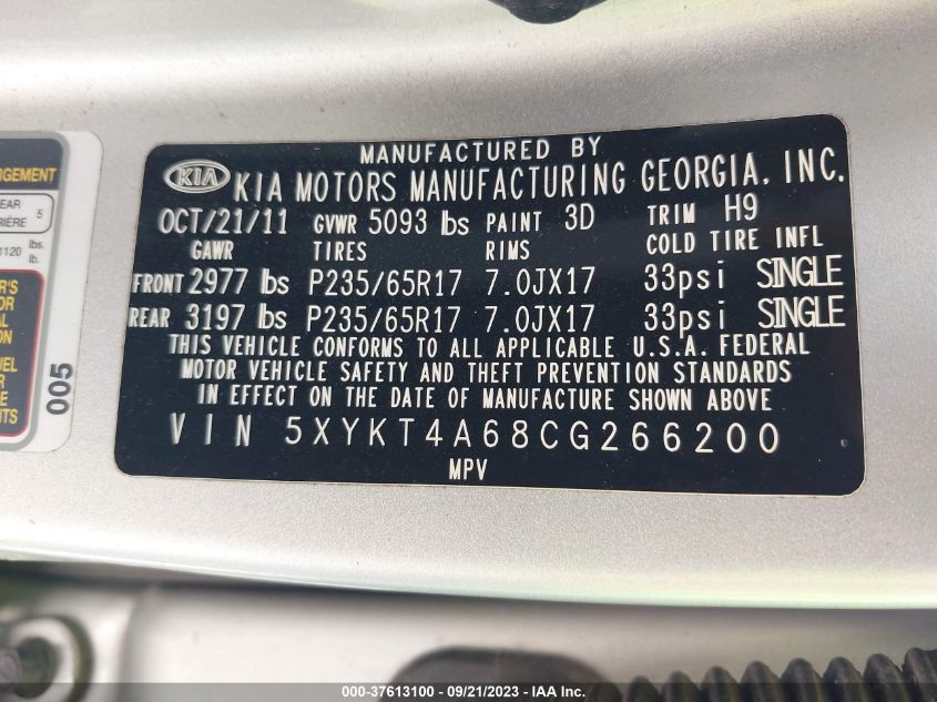 Photo 8 VIN: 5XYKT4A68CG266200 - KIA SORENTO 