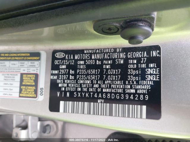 Photo 8 VIN: 5XYKT4A68DG394289 - KIA SORENTO 