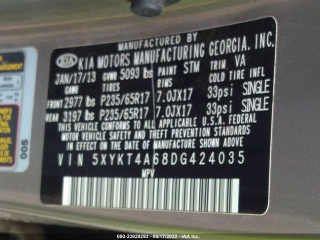 Photo 8 VIN: 5XYKT4A68DG424035 - KIA SORENTO 