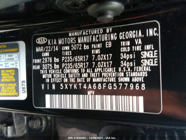 Photo 8 VIN: 5XYKT4A68FG577968 - KIA SORENTO 