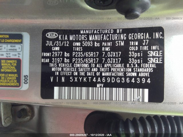 Photo 8 VIN: 5XYKT4A69DG364394 - KIA SORENTO 