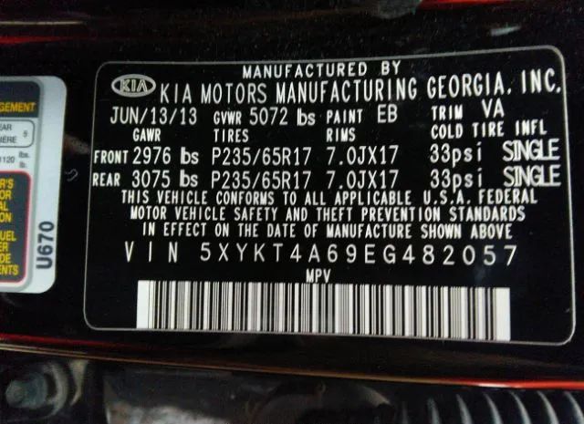 Photo 8 VIN: 5XYKT4A69EG482057 - KIA SORENTO 