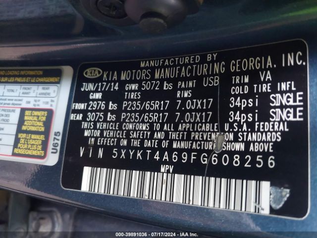 Photo 8 VIN: 5XYKT4A69FG608256 - KIA SORENTO 