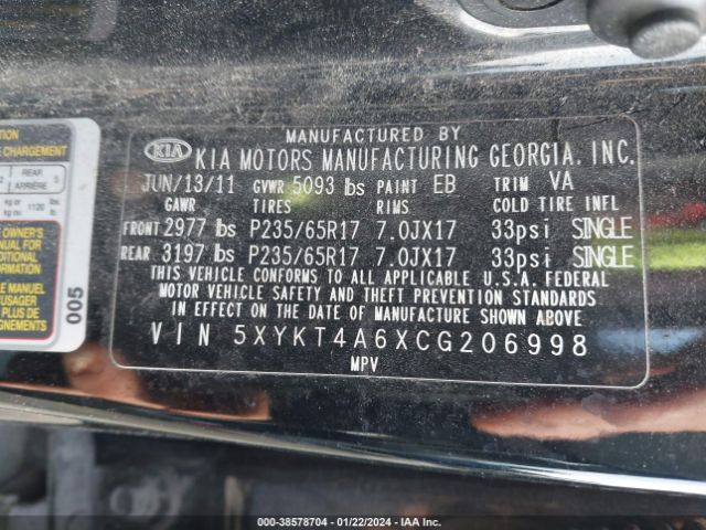 Photo 8 VIN: 5XYKT4A6XCG206998 - KIA SORENTO 