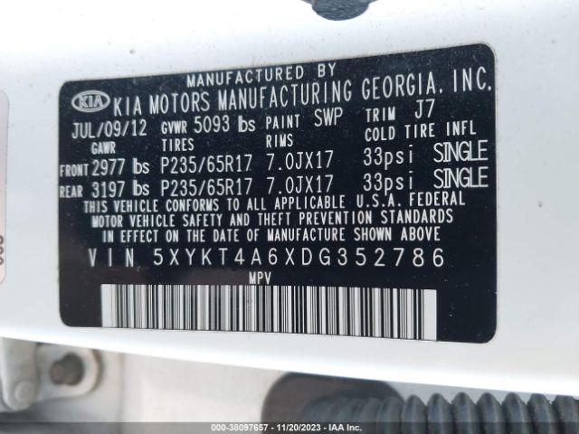 Photo 8 VIN: 5XYKT4A6XDG352786 - KIA SORENTO 