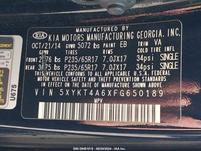 Photo 8 VIN: 5XYKT4A6XFG650189 - KIA SORENTO 