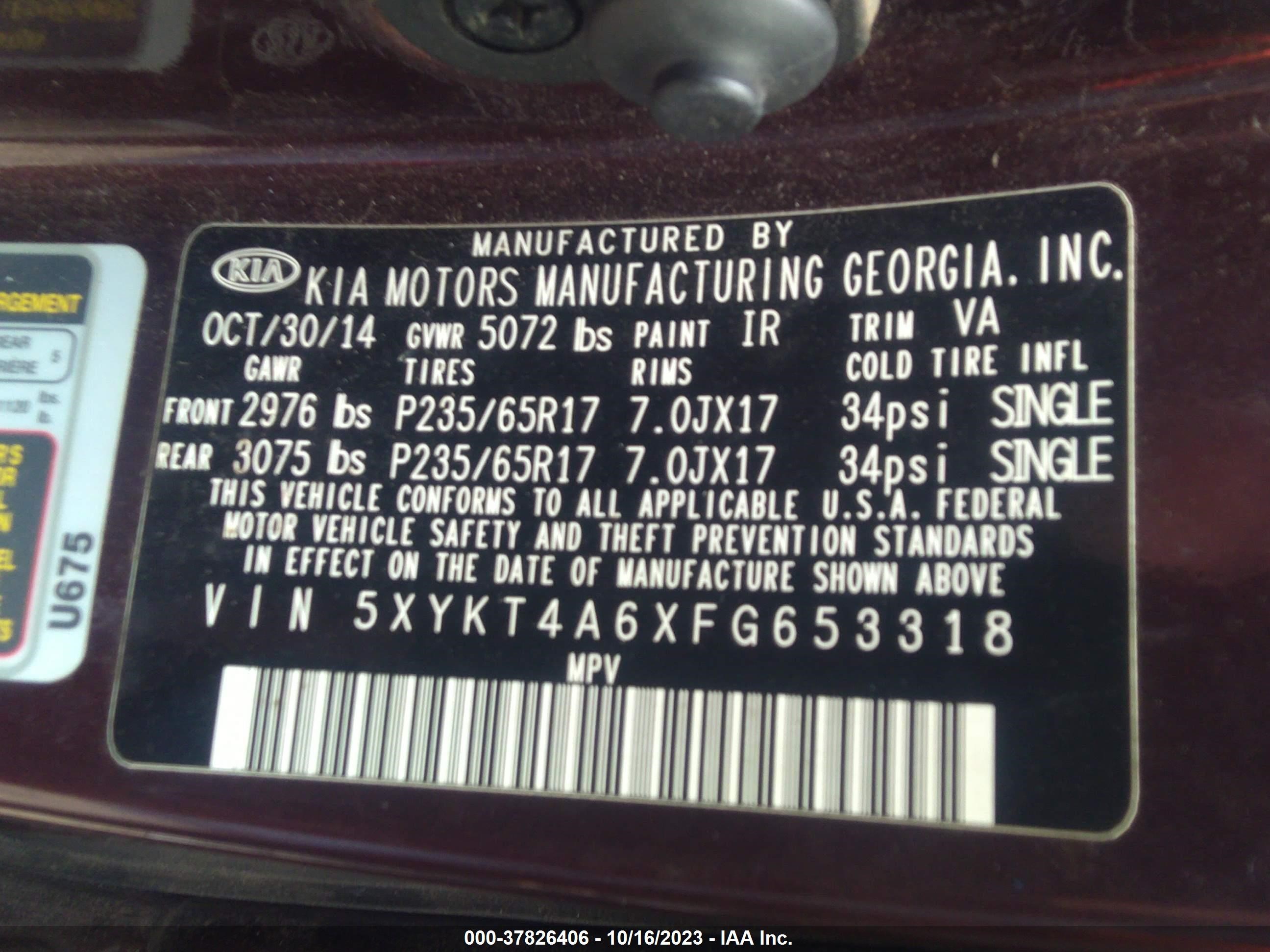 Photo 8 VIN: 5XYKT4A6XFG653318 - KIA SORENTO 