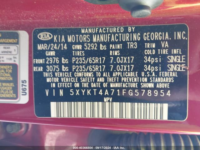 Photo 8 VIN: 5XYKT4A71FG578954 - KIA SORENTO 